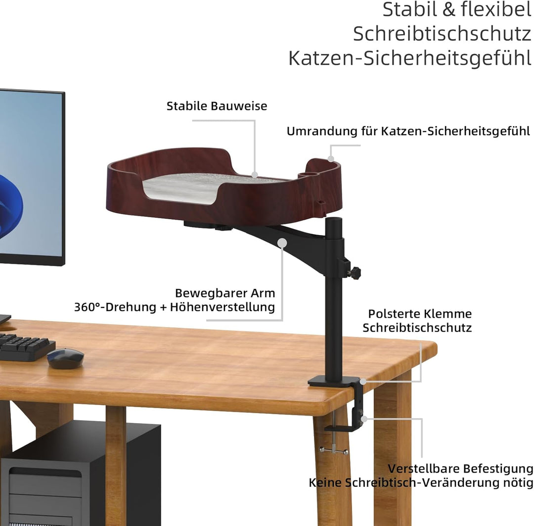 Bürotisch Katzenbett - Adjustable Katzenliege mit Clip-Montage für Schreibtisch, Komfortable Katzenn