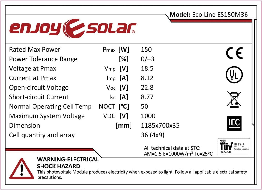 enjoy solar PERC Mono 12V 9-Busbars (9BB) 166 * 166mm Monokristallines Solarpanel ideal für Wohnmobi