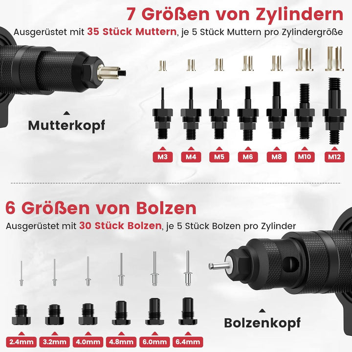 Beaspire 2 In 1 Nietaufsatz für Akkuschrauber für Bohrmaschine | Nietmuttern Adapter Kit für 2,4-6,4