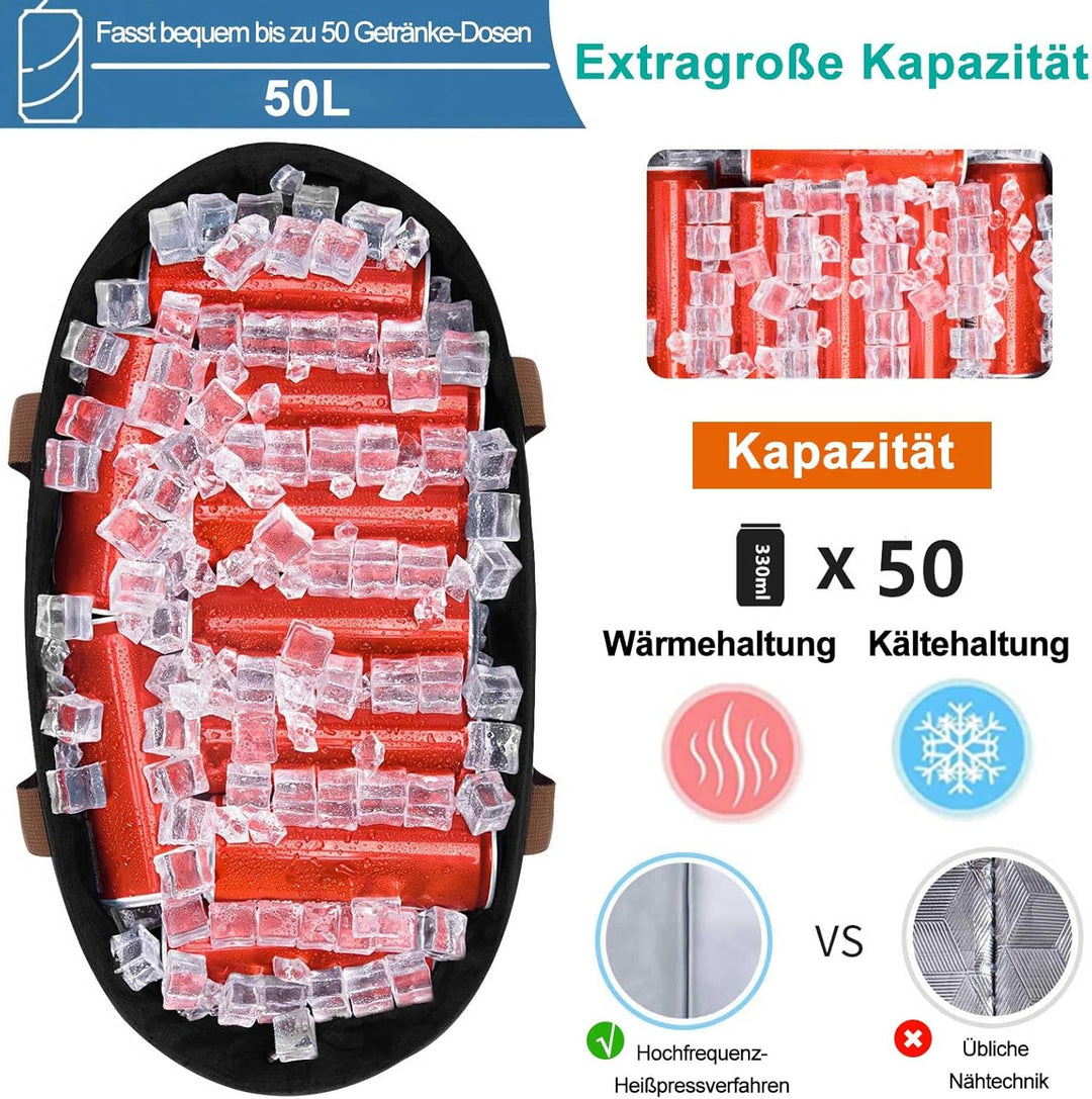 Faltbare Kühltasche Gross mit wasserdichter Isolierung 50l – Grosse Isoliertasche auslaufsicher Flex