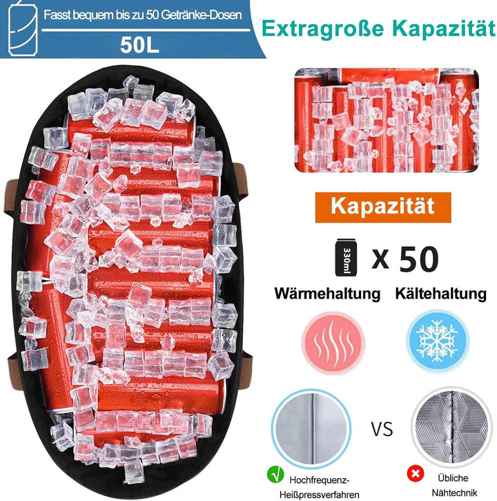 Faltbare Kühltasche Gross mit wasserdichter Isolierung 50l – Grosse Isoliertasche auslaufsicher Flex