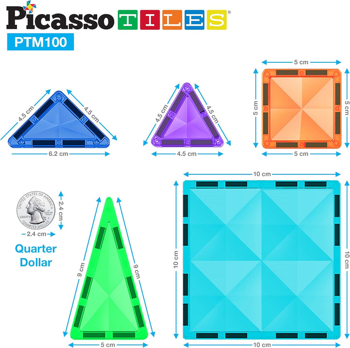 PicassoTiles 100 Stück Magnetbaustein Mini-Diamant-Serie Reisegrösse On-The-Go-Magnet-Konstruktion S