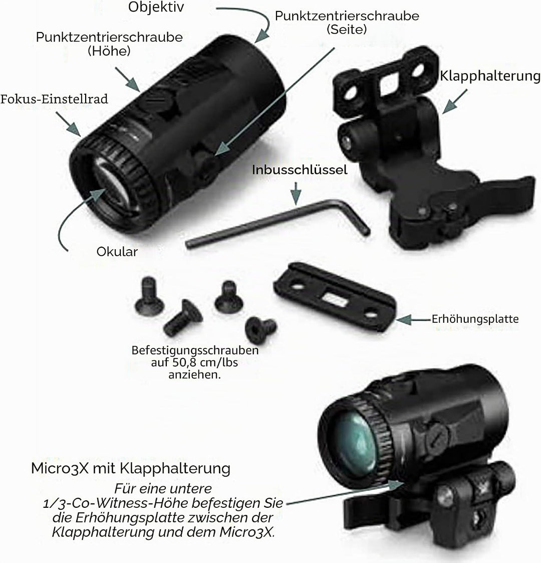 Vortex Micro 3X Magnifier V3xm Schwarz Red Dot Sichtlupe, Red Dot Sichtlupe