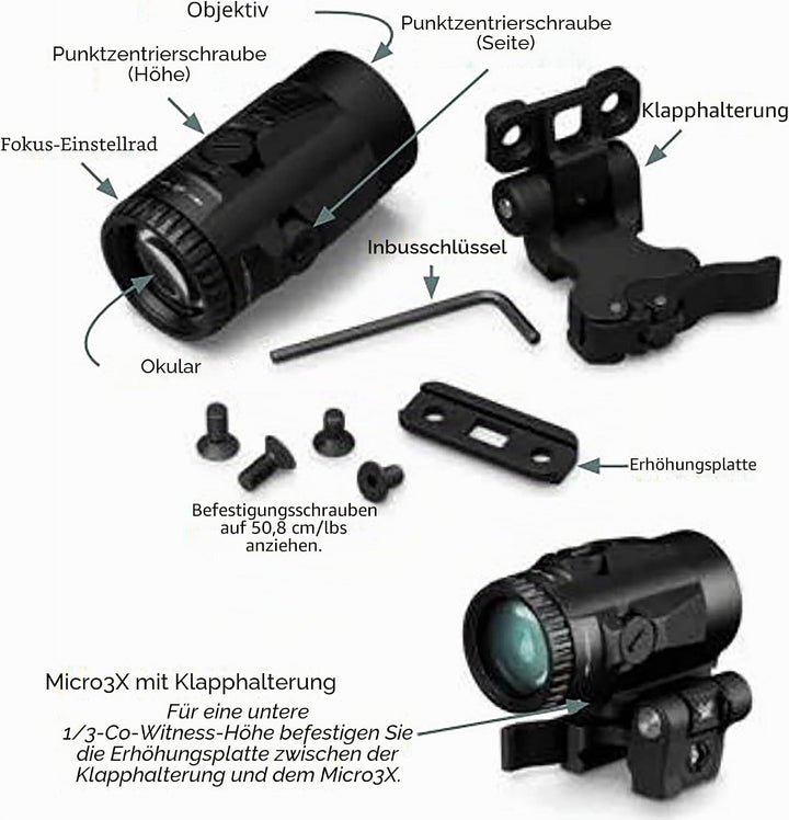 Vortex Micro 3X Magnifier V3xm Schwarz Red Dot Sichtlupe, Red Dot Sichtlupe