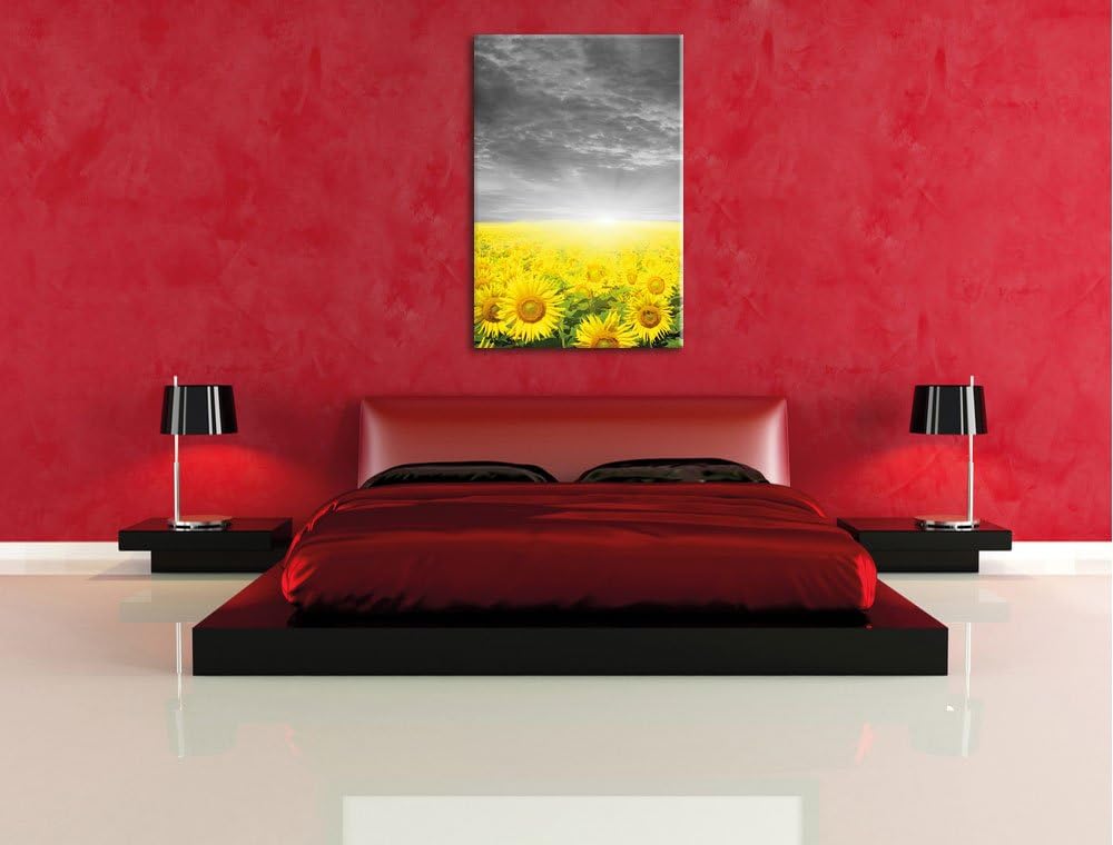 Pixxprint Sonnenblumenfeld bei Sonnenuntergang als Leinwandbild/Grösse: 100x70 / Wandbild/Kunstdruck
