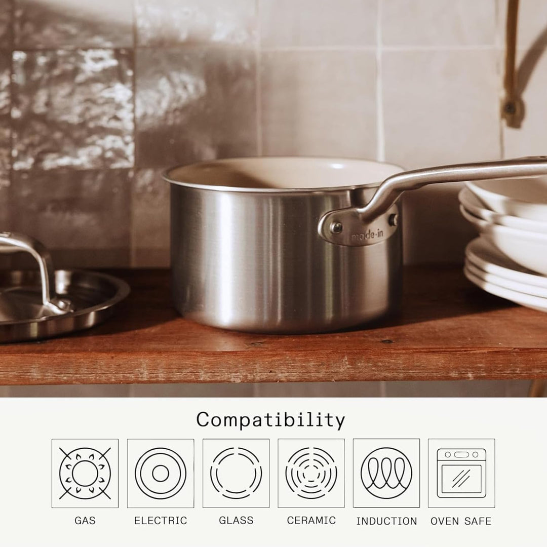 Made In Cookware Keramik-Kochtopf mit Deckel, antihaftbeschichtet, 5-lagig, Edelstahl, mit kühlbleib