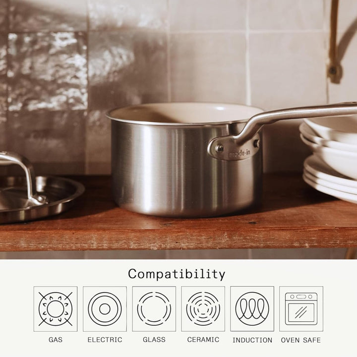 Made In Cookware Keramik-Kochtopf mit Deckel, antihaftbeschichtet, 5-lagig, Edelstahl, mit kühlbleib