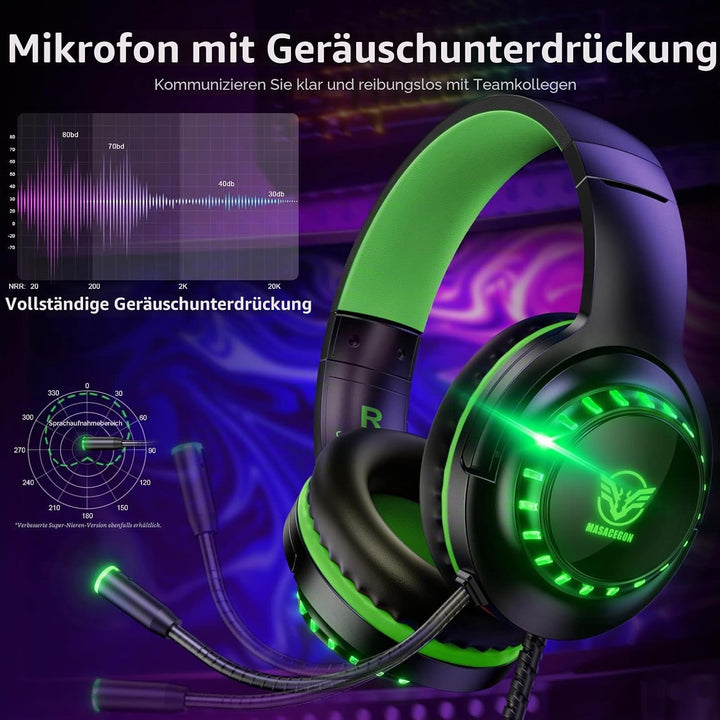 Pacrate Gaming Headset für PS4/PS5/Xbox One/PC/Nintendo Switch, PS4 Kopfhörer mit Kabel Xbox Headset