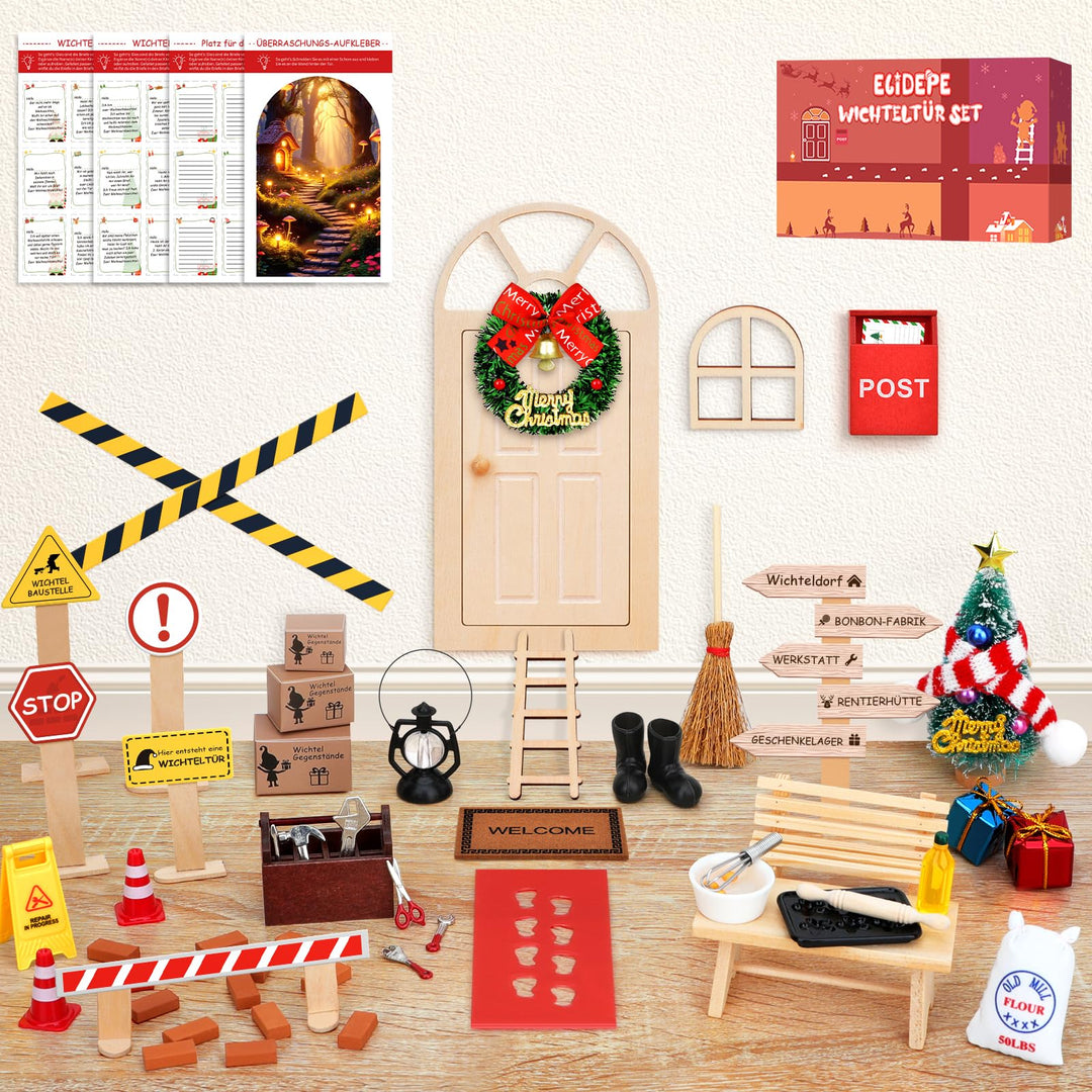 Wichtel Zubehör, 43 PCS Wichtel Set Weihnachten Komplett, Wichteltür Set mit Baustelle und Backset,