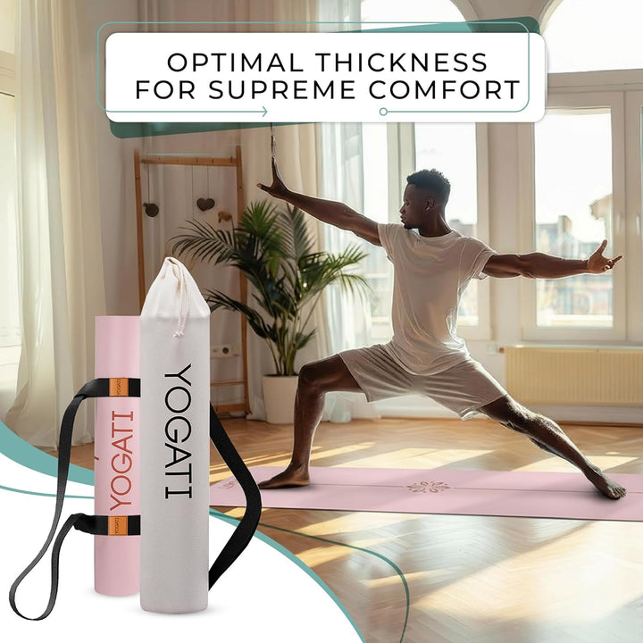 YOGATI® Yogamatte rutschfest Naturkautschuk mit Tasche - Yoga Matte gross mit Markierung, Sportmatte