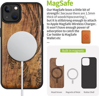 Carveit Handyhülle für iPhone 14 Plus Cover Kompatibel mit Magsafe [Holz und TPU Silikon Hybrid hüll