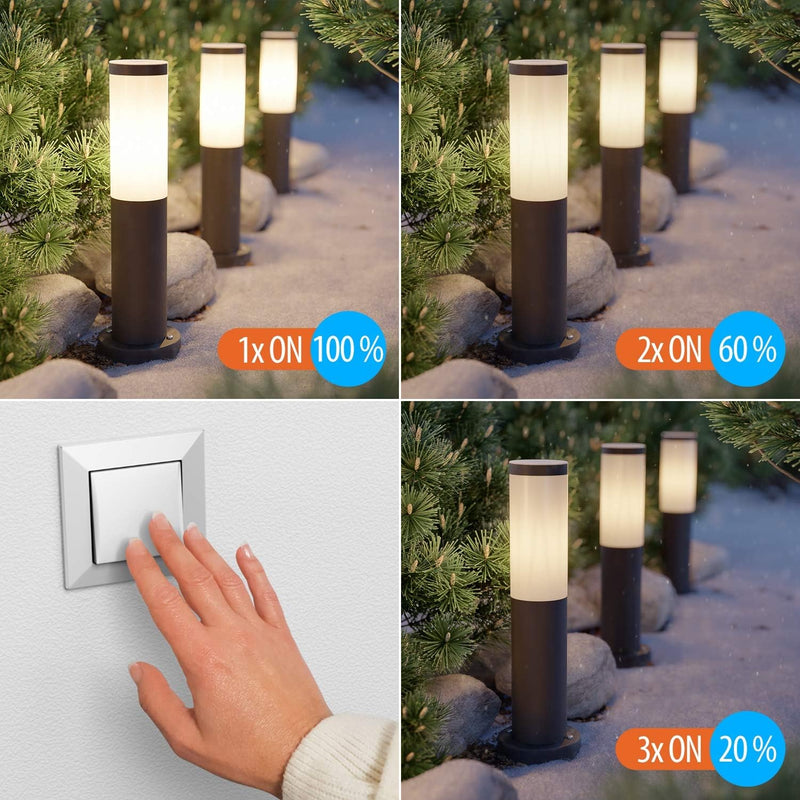 ledscom.de Pollerleuchte PORU schwarz Erdspiess für aussen, Edelstahl rund 38,5cm + LED Lampe 6,96W