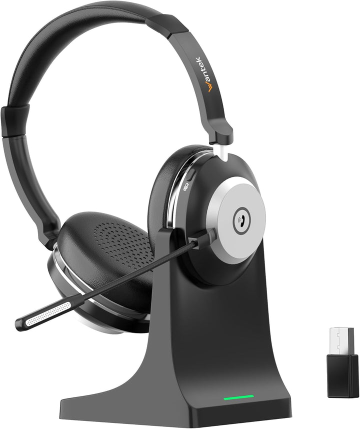 Wantek Kabelloses Headset mit Mikrofon, Bluetooth Headset mit Ladestation, Wireless Kabelloses Headp