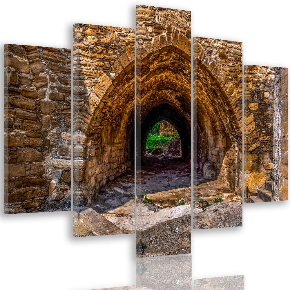 Feeby Bild auf Leinwand Architektur 5 Teilig Modern Landschaft Tunnel orange 200x100 cm Leinwandbild