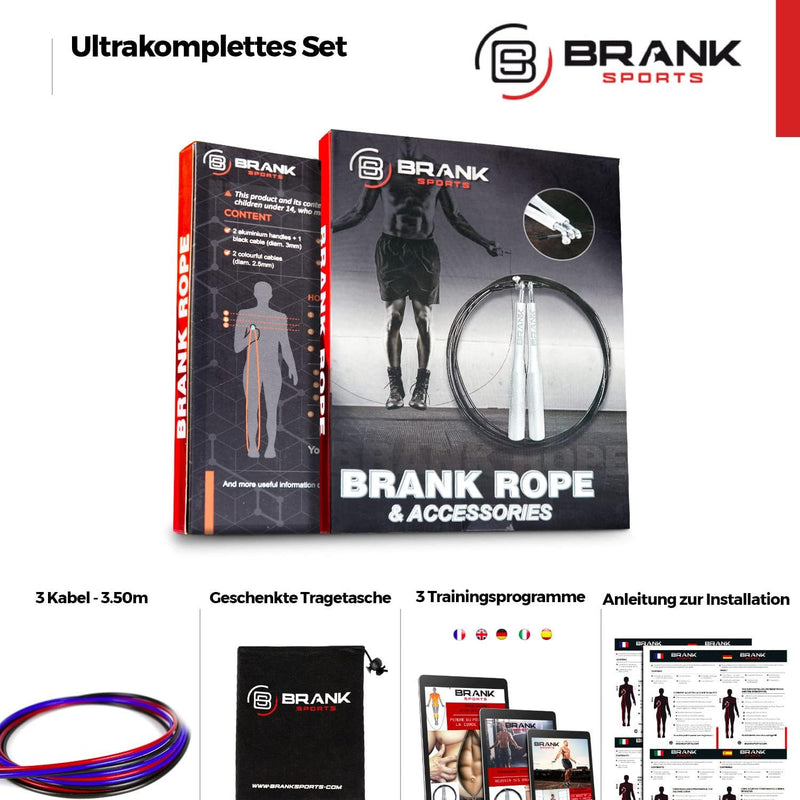 BRANK SPORTS® Speed Rope mit 3 Stahlseilen für Crossfit, Boxen, Rope-Skipping & normales Seilspringe