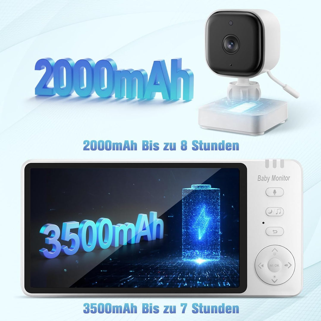 Baby Kamera Auto: 5" HD Kabelloser Baby Monitor mit Infrarot-Nachtsicht und Temperaturanzeige Batter