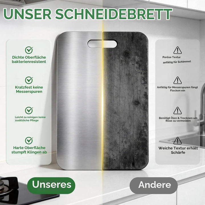 Titan Schneidebrett Edelstahl S316 Set 3 Stück Doppelseitiges Lebensmittelechtes Küchenschneidebrett