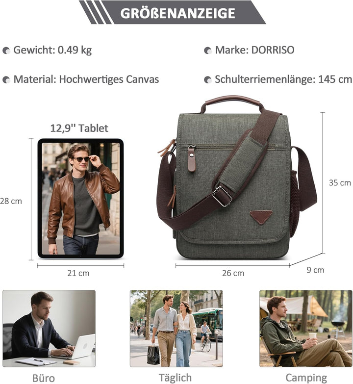 DORRISO Mode Umhängetasche Herren Schultertasche Elegante Schultertaschen für 12.9 Zoll Laptop Kurie