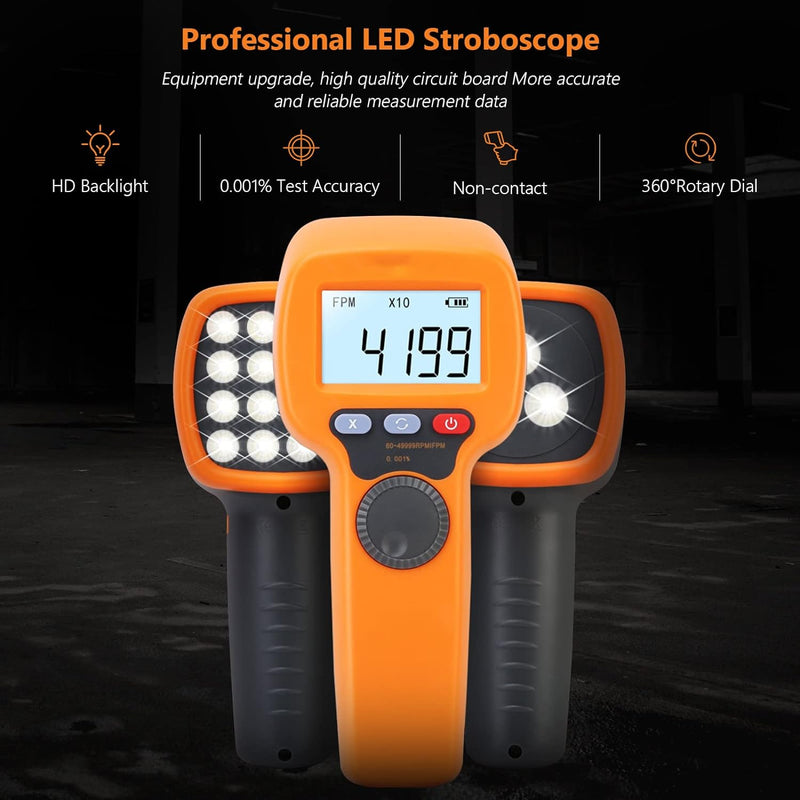 Digitales LED-Stroboskop, Berührungsloses Stroboskop Techometer, das 60–49999 U/min Misst, Handheld-