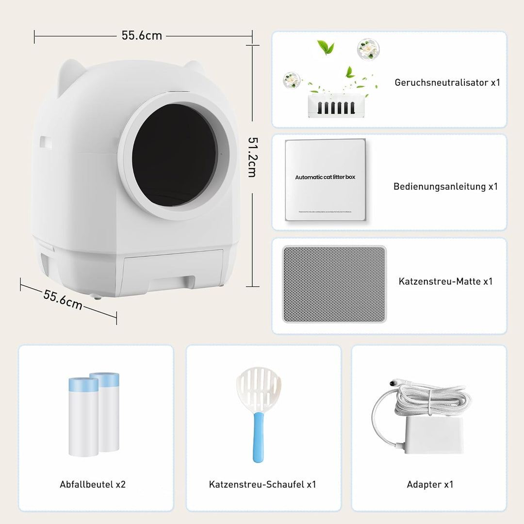 Devoko elektrisches katzenklo selbstreinigend, 90L Self-Cleaning Cat Litter Tray, niedliches Design