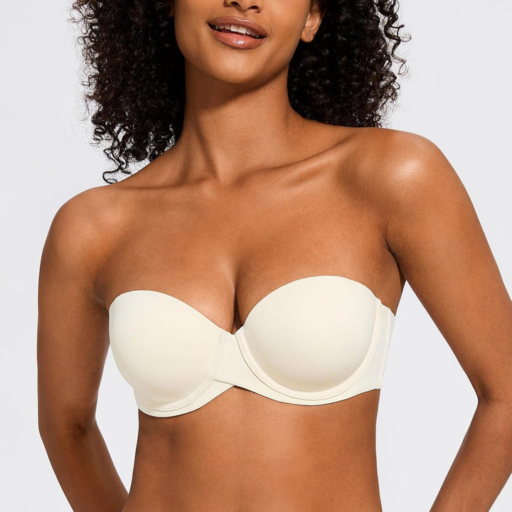 MELENECA Damen Push-Up Trägerlos BH - Bügel BH mit geformte Cups 70C Gebrochenes Weiss, 70C Gebroche