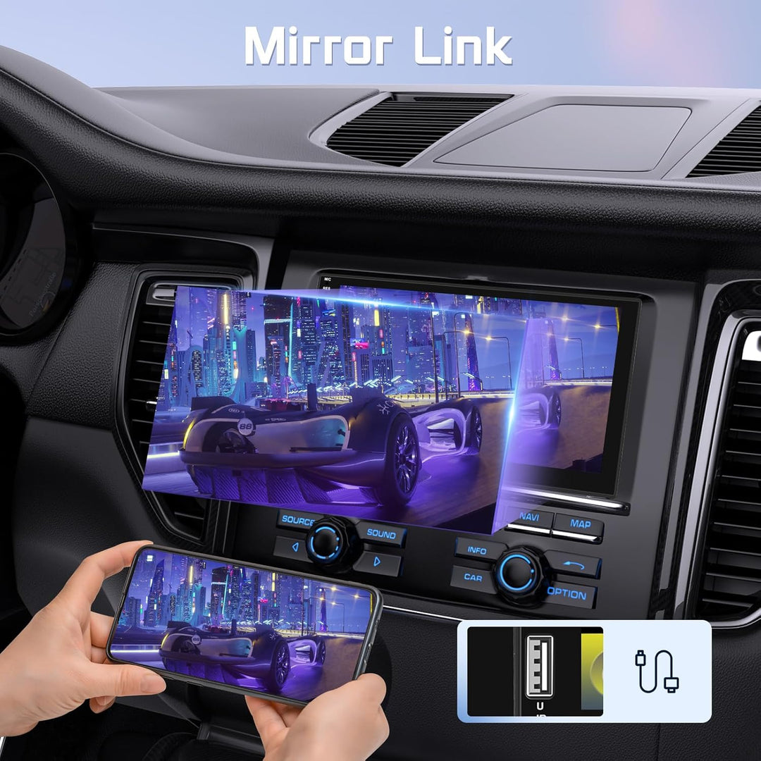 DAB/DAB+ Doppel-DIN-Autoradio mit kabellosem Carplay Android Auto Mirror Link, 7-Zoll-Touchscreen, 2