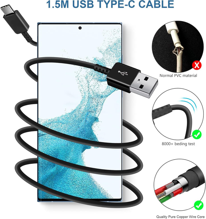 2er Pack USB Ladegerät mit Schnellladekabel Original für Samsung Galaxy A16 A15 A14 A13 A04S A71 A56