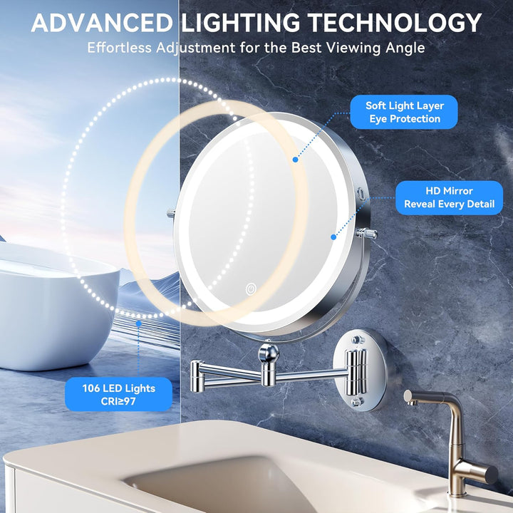 Aumxir 9" Kosmetikspiegel mit Beleuchtung, 5000mAh Wiederaufladbar Doppelseitig 1X/30X Schminkspiege