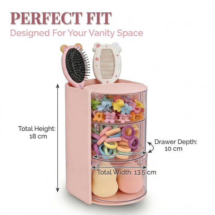 Make Up Organizer, Skincare Organizer mit Haargummi Aufbewahrung, Drehbarer Kosmetik Organizer für S