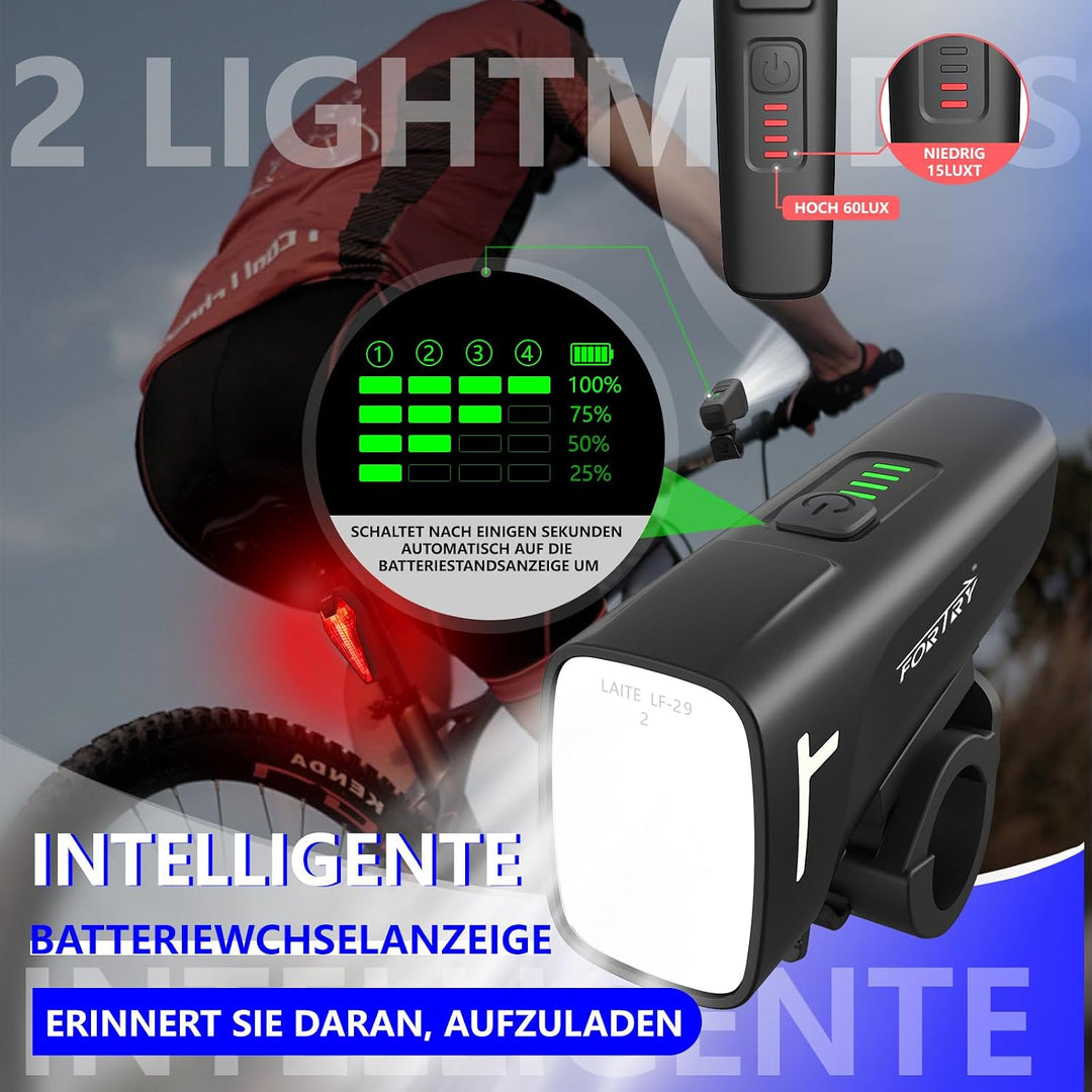 Fahrradlicht Set,StVZO Zertifizierte Fahrradbeleuchtung,USB Typ C Aufladung Fahrrad Lichter Led Set,