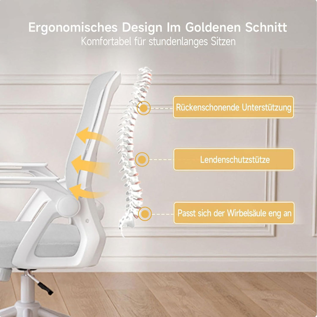 naspaluro Bürostuhl mit Hochklappbare Armlehnen, Schreibtischstuhl Ergonomisch, Drehstuhl mit Netzbe
