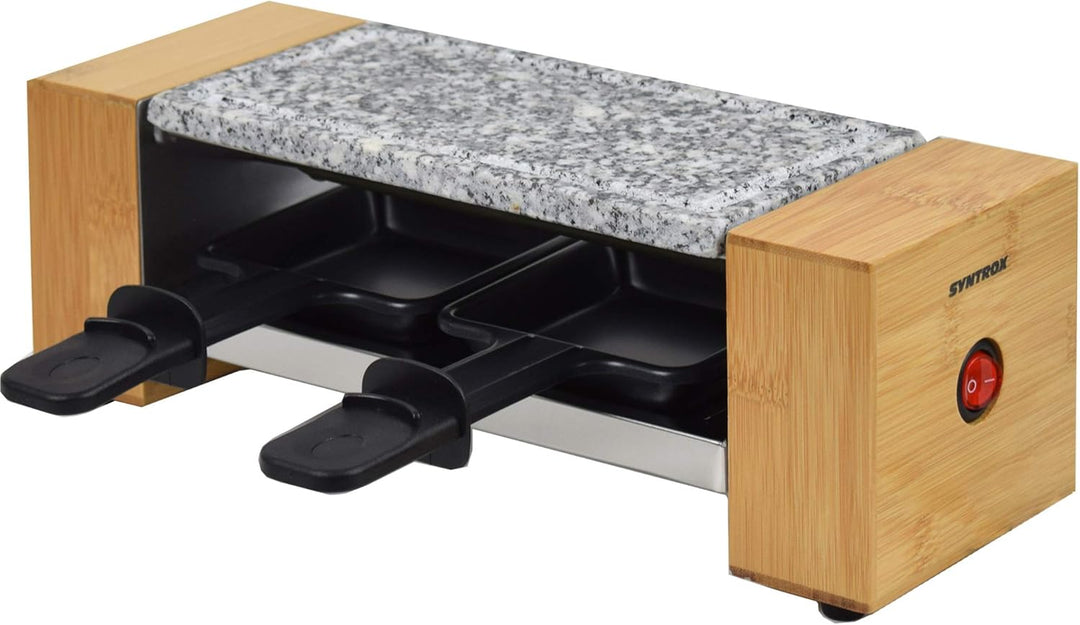 Syntrox Germany RAC-320W Biel Holzdesign Raclette mit antihaftbeschichteter Grillplatte und Naturste