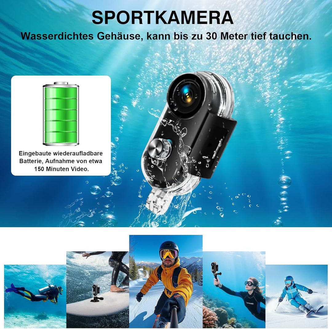 Daumen Action Cam, Motorrad Mini WiFi Kamera HD 1080P Body Kamera, Magnetische Sporthelmkamera mit 3