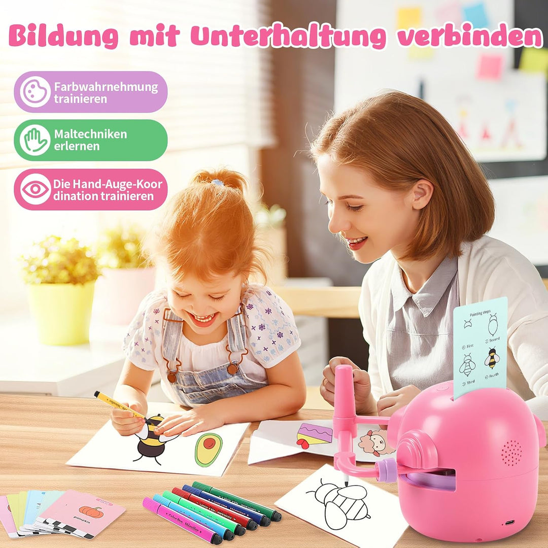 Charmofun Malroboter für Kinder, Zeichenroboter Kinder mit Stift &amp; 100 Karten, Drawing Robot zur Frü