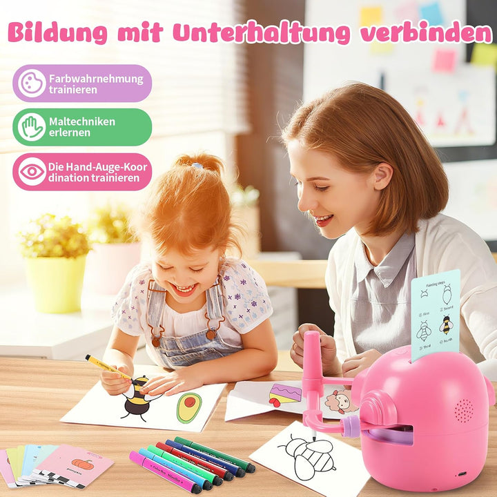 Charmofun Malroboter für Kinder, Zeichenroboter Kinder mit Stift &amp; 100 Karten, Drawing Robot zur Frü