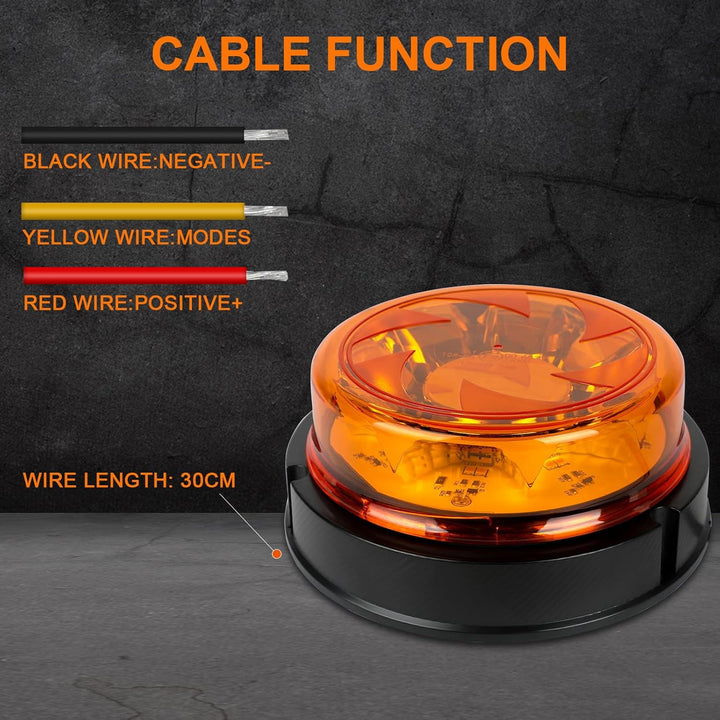 Qiping 1PCS LED Rundumleuchte Orange Warnleuchte Gelb 12V 24V Wasserdicht 6 Modes E-Prüfzeichen für
