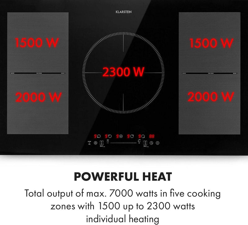 Klarstein Induktionskochfeld, Glaskeramik Kochfeld, Induktionskochfeld mit 5 Platten, Einbau mit Tou