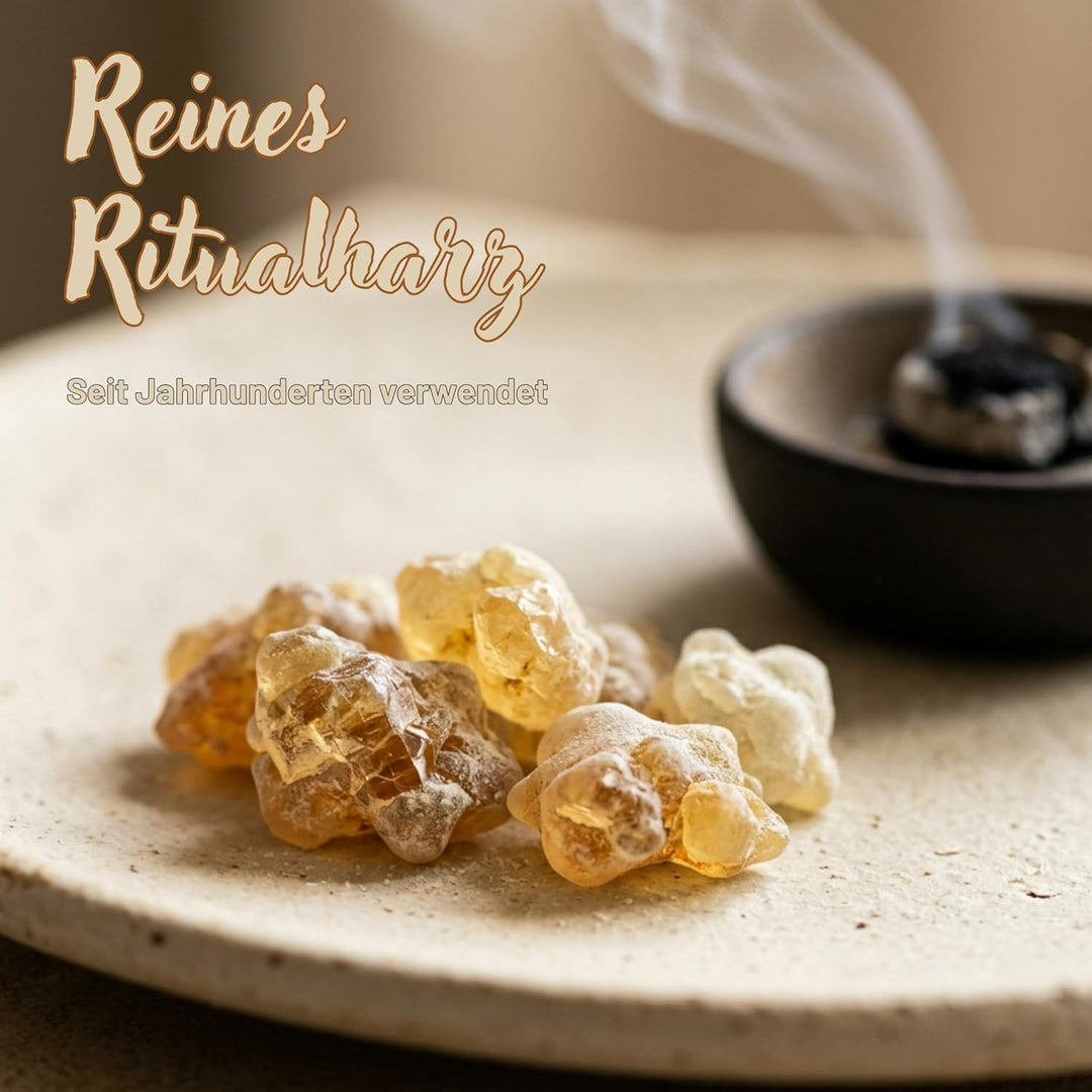 Premium Räucherwerk Set (Weihrauch, Myrrhe, Copal, Benzoe) 5-teilig zum Räuchern und Verbrennen, je