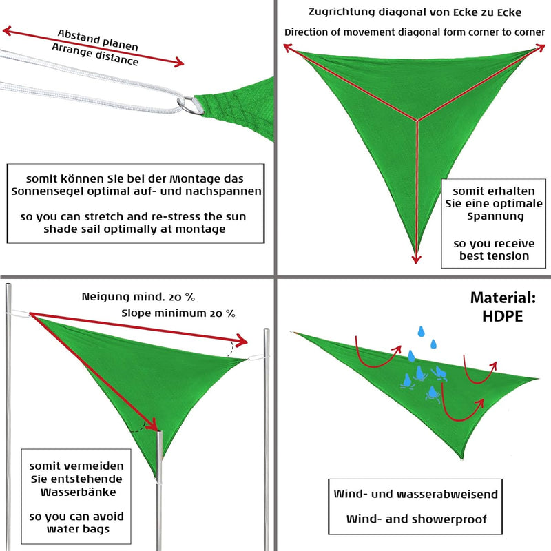 BB Sport Sonnensegel 3m x 4.5m Smaragd HDPE Rechteckig UV Schutz Garten Terrasse Camping Sonnenschut