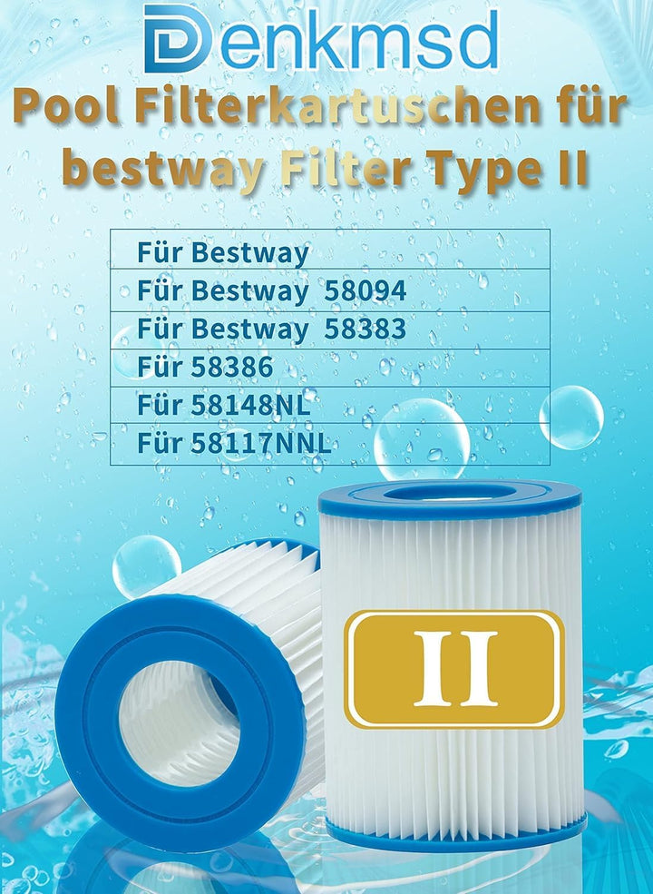 Filterkartusche Typ II, für Bestway 58094 - Filterkartusche für Poolfilter, Ersatzfilter für Bestway