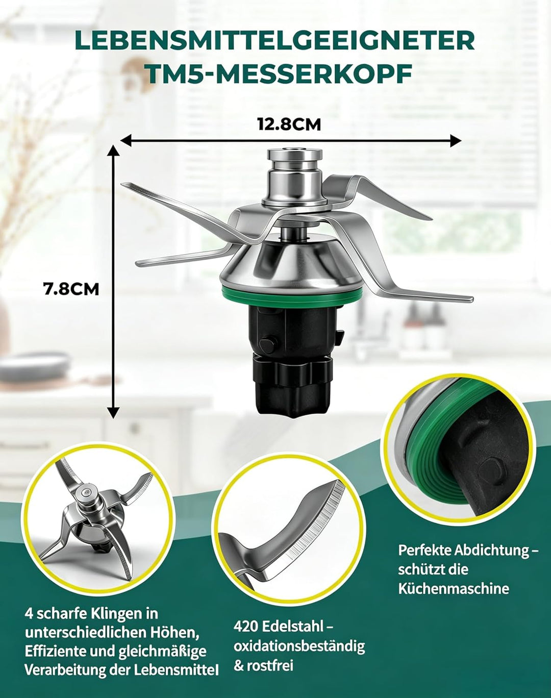 Ersatz-Mixmesser für Vorwerk Thermomix TM5 TM6 - Edelstahl Messer inkl. Dichtring, Kompatibel mit Th