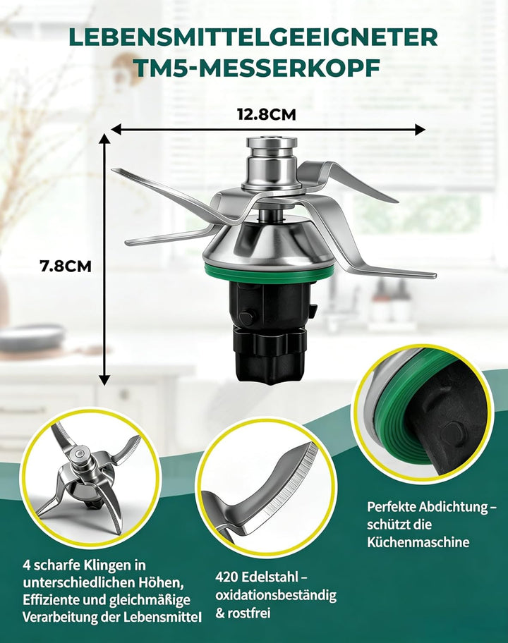 Ersatz-Mixmesser für Vorwerk Thermomix TM5 TM6 - Edelstahl Messer inkl. Dichtring, Kompatibel mit Th