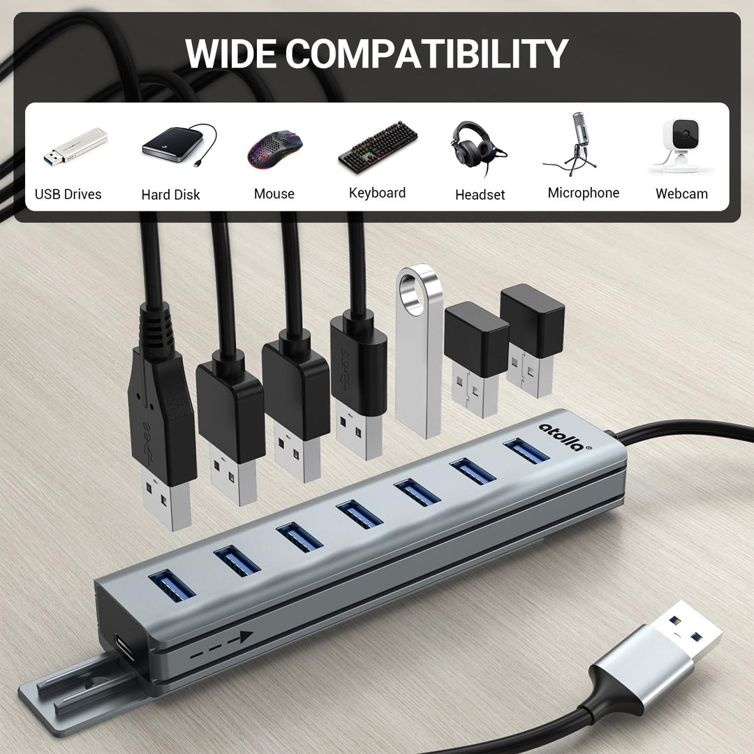 8-Port USB 3.0 Hub mit Aluminium Tischmontage Design, USB Verteiler Adapter mit 100cm Lange Kabel, 5