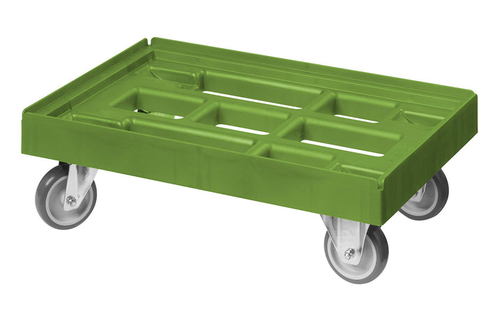 Transportroller für Kisten 60 x 40 cm mit 2 Bock- und 2 Lenkrollen in Grün