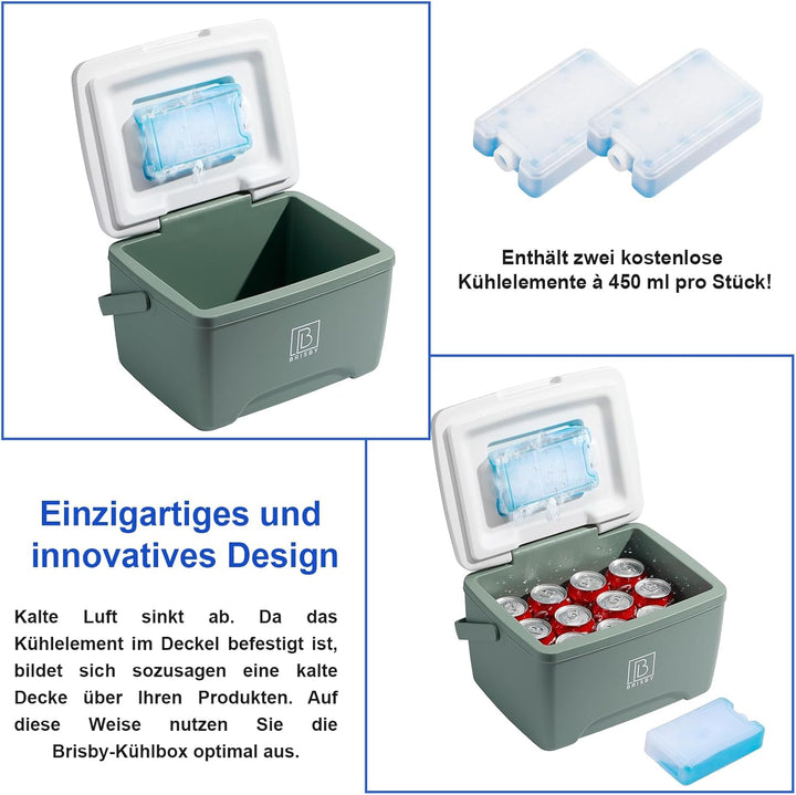 Brisby Kühlbox 8 Liter - 18 Stunden warm - 40 Stunden kühl - Inklusive 2 grosse Kühlelemente 450 ML