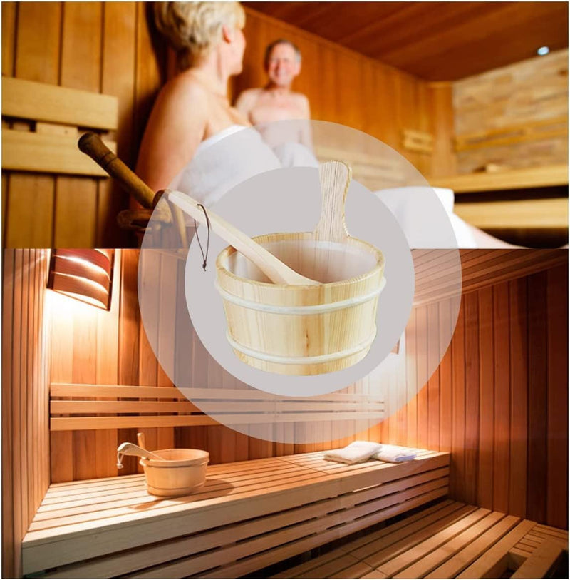 Sauna Eimer, 4L Sauna 3-teilig Komplett Set Sauna Eimer mit Kelle Hochwertigem Finnischen Kiefern Ho