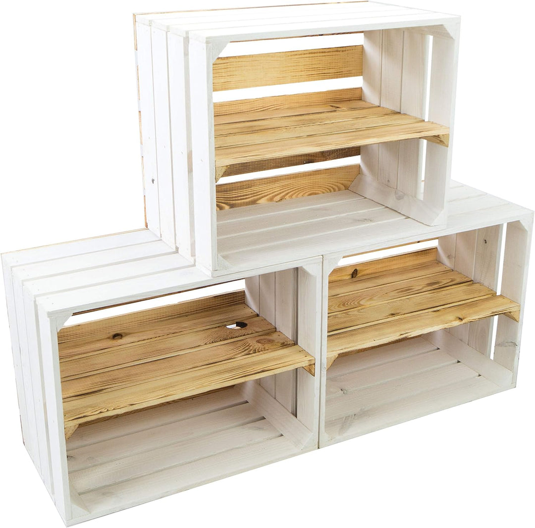 Kistenkolli Altes Land 3er Set Holzkisten Paula Weiss/geflammt 50x40x30cm 3er Set Paula Geflammt Län