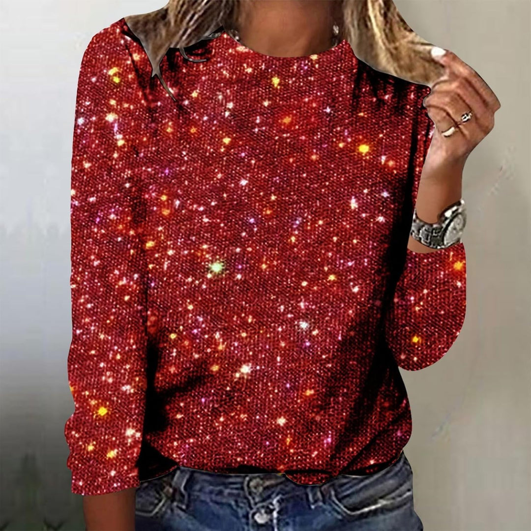 Damen Langarm Glitzer Shirt Sweatshirt-Damen Grosse Grössen Karneval Pailletten Top Frauen Tops Lang