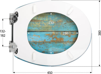 'aquaSu® WC-Sitz mit Absenkautomatik, Dekor Treibholz, High-Gloss Toilettensitz mit Holzkern, Fast-F