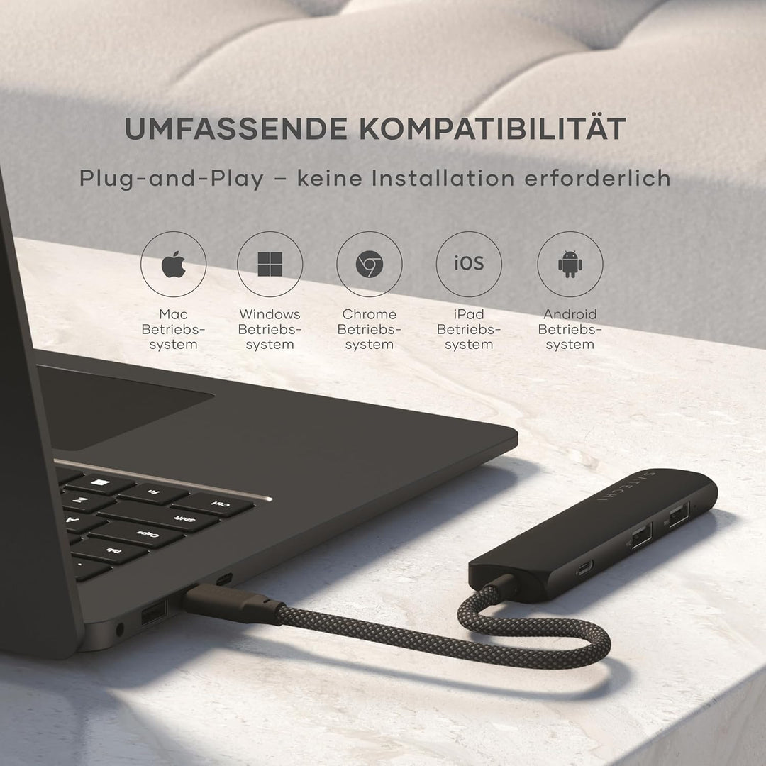 SATECHI 4-in-1 USB-C Hub Slim Plus, Multiport-Adapter, Dockingstation mit 4K HDMI, 100W Power Delive
